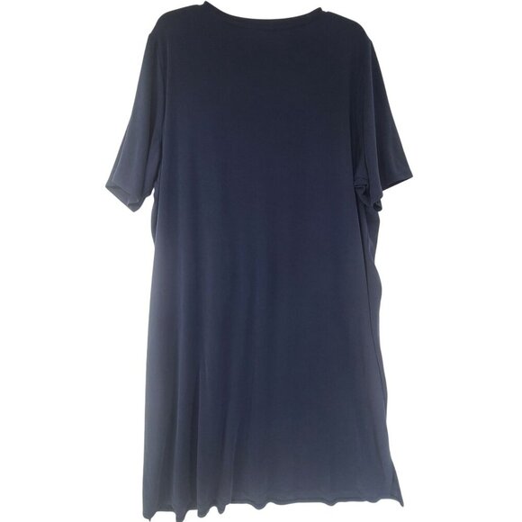 34. H by HALSTON Ruched Waist 3/4 Sleeve Knit Midi Dress NAVY blue 3X Office - Picture 4 of 7